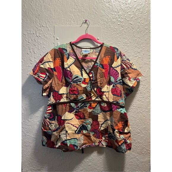 SB Scrubs Butterfly Patterned Scrub Top Woman’s Size 2X FLAWED - Picture 1 of 15